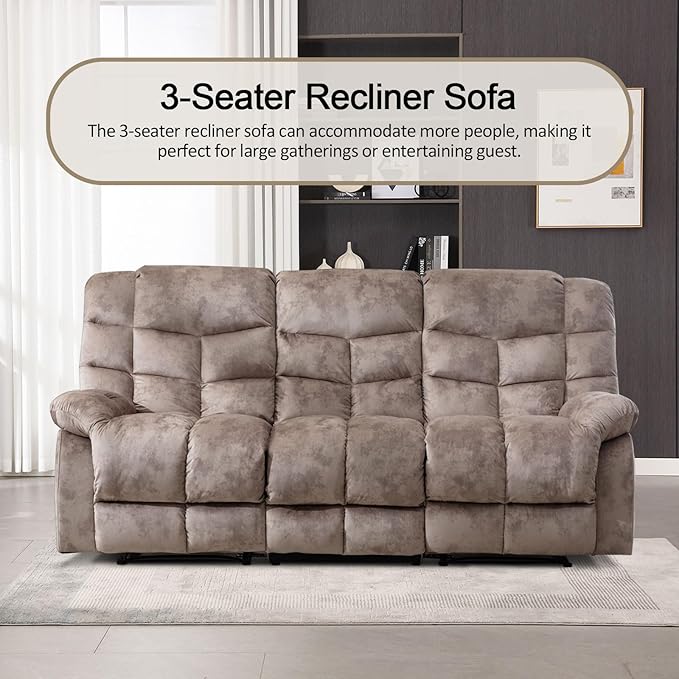 CANMOV Manual Reclining Sofa Set,2 Pieces Sofa Furniture Set for Living Room, Manual Recliner Sofa and Recliner Chair with Arms for Living Room, Bedroom, Light Brown (1+3)