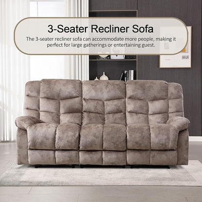 CANMOV Manual Reclining Sofa Set,2 Pieces Sofa Furniture Set for Living Room, Manual Recliner Sofa and Recliner Chair with Arms for Living Room, Bedroom, Light Brown (1+3)
