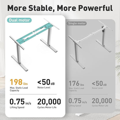 Dual Motor Electric Standing Desk with One Piece Desktop, 48 x 24 Inch Adjustable Height Sit to Stand Up Desk for Home Office, Work & Study, White Frame & Brown Desktop (2 Packages)