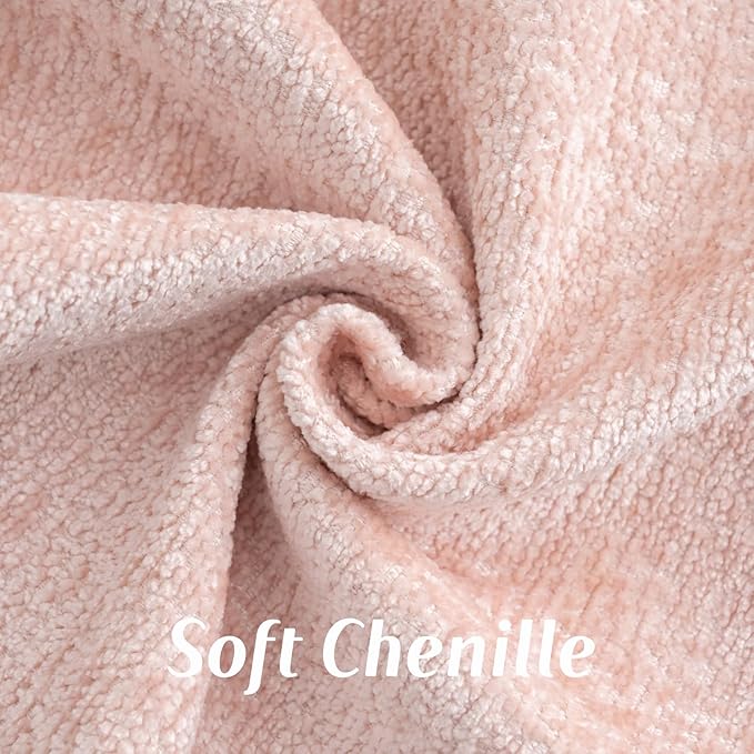 FUTEI Pink Chenille Throw Pillow Covers 12x20 Inch Set of 2,Soft Cozy Bound Edge Design Lumbar Pillow Cases,Home Decor for Couch Bed Living Room