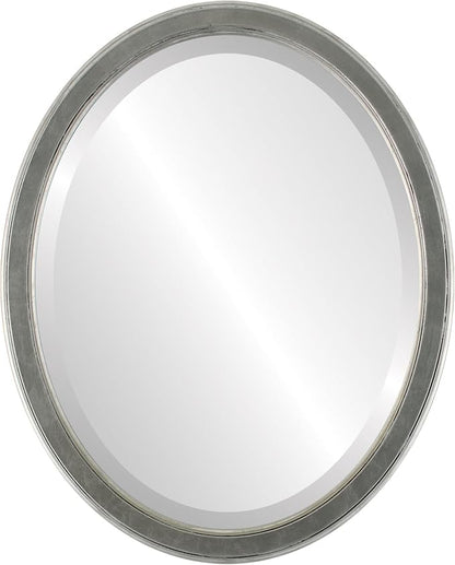 OVALCREST Oval Beveled Wall Mirror for Home Decor - Toronto Style - Silver Leaf with Black Antique - 26" x 22"