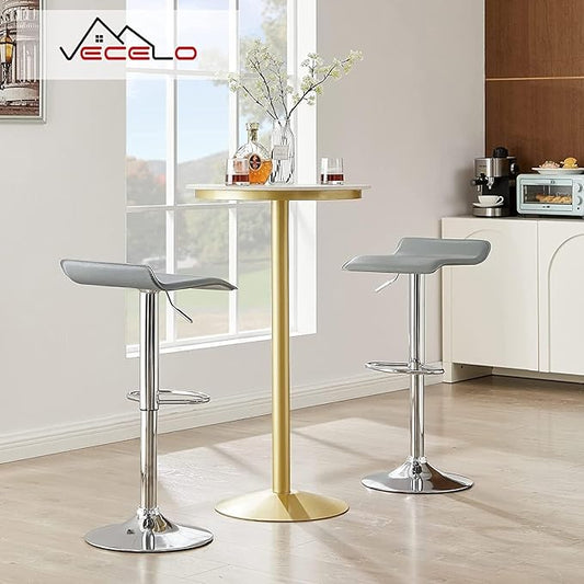 VECELO Bar Stools Set of 2, Adjustable Barstools, Counter Height Bar Stools, Modern Armless PVC Stools Swivel Bar Chairs, Light Grey