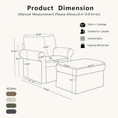35.82" Accent Chair with Ottoman Upholstered Living Room Chairs for Reading Chair with Chaise Lounge Chairs Indoor, Comfortable Armchair for Bedroom (Beige, 35.82")