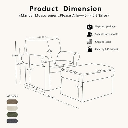 35.82" Accent Chair with Ottoman Upholstered Living Room Chairs for Reading Chair with Chaise Lounge Chairs Indoor, Comfortable Armchair for Bedroom (Beige, 35.82")