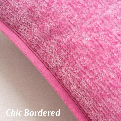 FUTEI Hot Pink Chenille Throw Pillow Covers 26x26 Inch Set of 2,Soft Cozy Bound Edge Design Euro Pillow Sham,Home Decor for Couch Bed Living Room