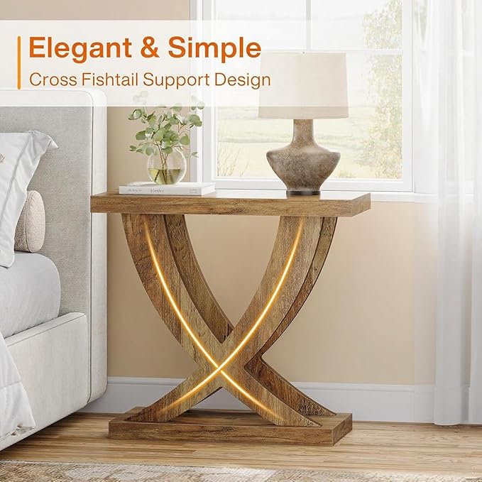 Tribesigns End Table for Living Room with Cross Fishtail Support, Side Table and Farmhouse Accent Furniture for Small Spaces (1)