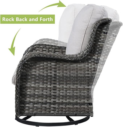 HUMMUH 4 Piece Outdoor Patio Furniture Set Wicker Conversation Bistro Set Swivel Rocker Chairs with 2pcs Ottomans for Backyard, Porch, Balcony