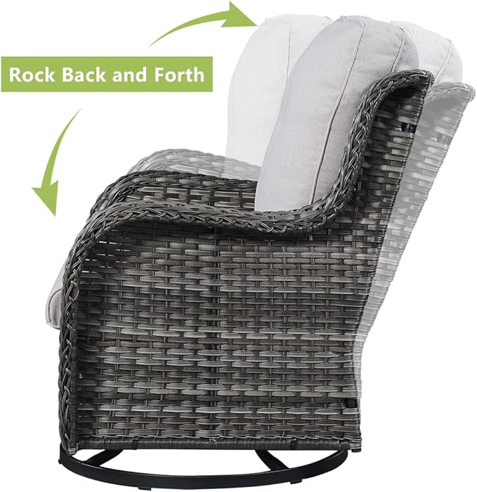 HUMMUH 6 Piece Patio Furniture Set PE Wicker Rattan 3-Seat Outdoor Sectional Sofa with Love Seats,Patio Swivel Chairs,Ottomans Conversation Sets for Garden, Poolside, Backyard