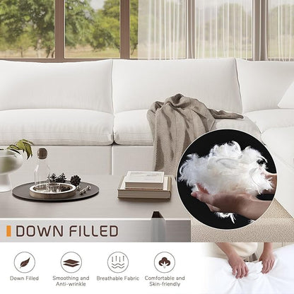 Cloud Modular Sectional Sofa,143" Down Filled Sofa 4 Seat with Chaise,Minimalist Sofa Cover Washable and Replaceable Couches for Living Room,Sectional Sofa Deep Seat White