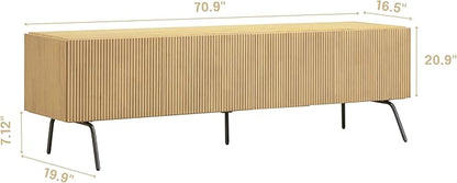 NTC Veil TV Stand with 4 Doors for TVs up to 75’’, Media Console with Vertical Groove Design and Metal Legs, Modern Entertainment Center for Living Room and Bedroom, Effortless Assembly, Sand