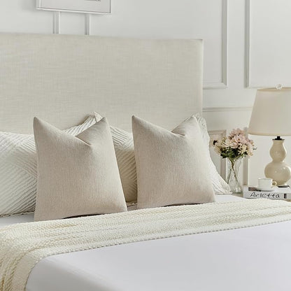 FUTEI Beige Chenille Decorative Throw Pillow Covers 20x20 Inch Set of 2,Soft Cozy Faux Linen Textured Cushion Case,Farmhouse Home Decor for Couch Living Room