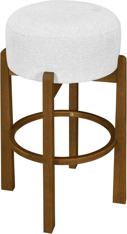 Christopher Knight Home Lera Modern Counter Height Bar Stools Set of 2, Fabric Round Stool Chair for Kitchen Island, Wooden Dining Room Chair, Upholstered Counter Stool with Footrest,Dark Walnut+Ivory