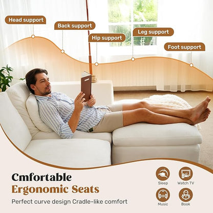 Loveseat Sofa, Cloud Boneless Couches for Living Room, 2 Seater Modular Sectional Sofa,Oversized,Beige Chenille
