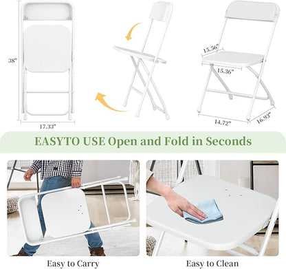 Folding Chairs 10 Pack,White Plastic Folding Chairs for Indoor Outdoor,Portable Stackable Commercial Seat with Steel Frame 350lb.Capacity for Party Events Wedding Dining Picnic Office