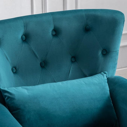 Accent Reading Arm Chairs Set of 2 for Living Room Bedroom, Midcentury Modern Comfy Corner Sofa Chair, Wingback Waiting Room Club Chair with Button Tufted Back &Lumbar Pillow, Velvet Teal