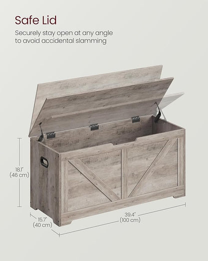 VASAGLE Storage Chest, Storage Trunk with 2 Safety Hinges, Storage Bench, Shoe Bench, Farmhouse Style, 15.7 x 39.4 x 18.1 Inches, for Entryway, Bedroom, Living Room, Heather Greige ULSB060K03