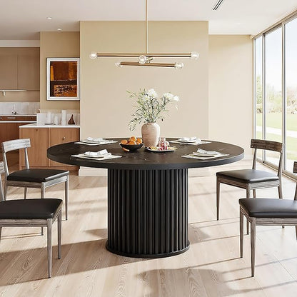 Tribesigns Round Dining Table for 4-6, 47-Inch Modern Circle Kitchen Table with Fluted Round Base, Farmhouse Wood Dinner Table for Dining Room, Kitchen, Living Room, Black