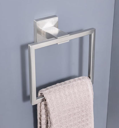 10-Piece Bathroom Hardware Kit - Brushed Finish SUS304 Stainless Steel Set, Featuring 2 x 23.6 Towel Bars, 2 Towel Rings, 2 Toilet Paper Holders & 4 Towel Hooks (Brushed Stainless) (Brushed Finish)