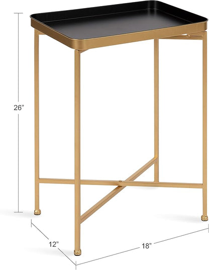 Kate and Laurel Celia Modern Tray Side Table, 18 x 12 x 26, Black and Gold, Foldable Rectangular End Table for Storage and Display
