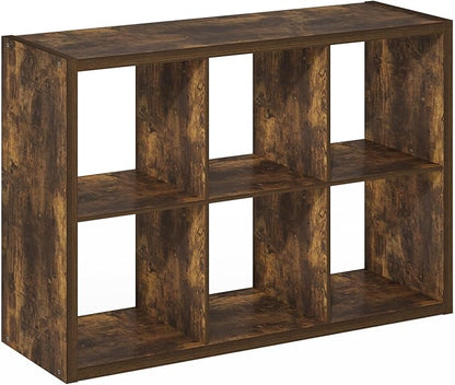 Furinno Cubicle Book Shelf, 6-Cube Thick Frame Bookshelf, Horizontally & Vertically Reversible Bookcase with Open Back, 14.6 x 43.8 x 30, for Living Room, Bedroom, Home Office, Amber Pine