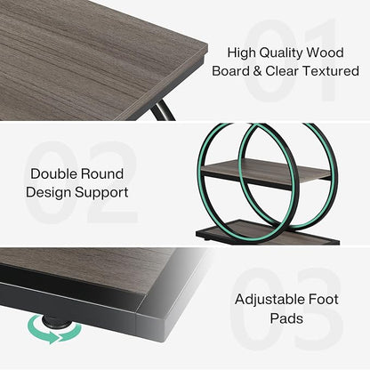 LITTLE TREE 3-Tier End Table Set 2, Grey Side End Table with Storage Shelves, Small Sofa Side Table for Living Room, Slim Nightstand and Bedside Table with Black Double Round Metal Legs
