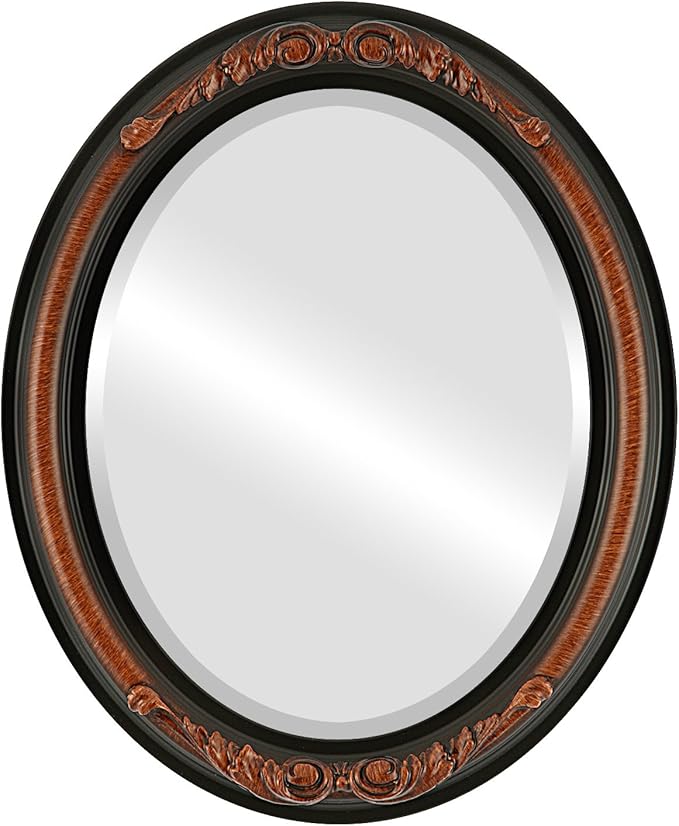 OVALCREST Oval Beveled Wall Mirror for Home Decor - Florence Style - Vintage Walnut - 28" x 22"