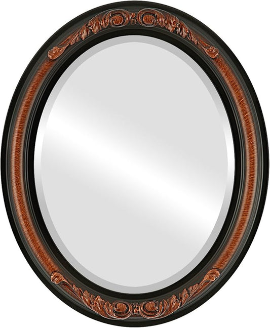 OVALCREST Oval Beveled Wall Mirror for Home Decor - Florence Style - Vintage Walnut - 28" x 22"