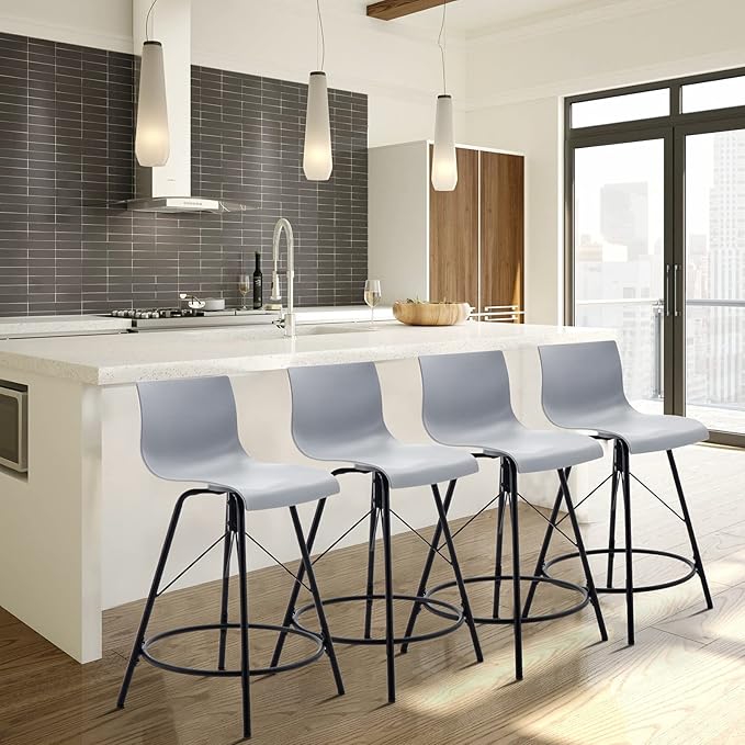 annjoe Swivel Bar Stools Metal Counter Height Stools Plastic Seat Chairs Set of 4 for Indoor Outdoor Home Kitchen Business (24" Gray)
