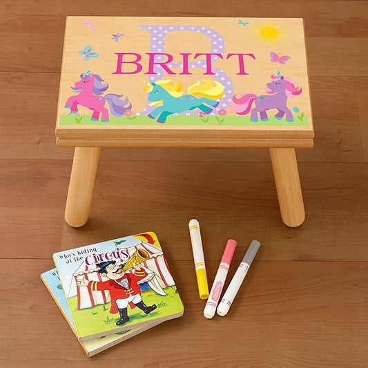 Let’s Make Memories Personalized My Own Name Step Stool - Children’s Step Stool - Sturdy Wood – Non-Toxic Paint, Sealer - Jungle Design - Natural - 14’Wx9.25”Lx8.75”H - Ages 3+