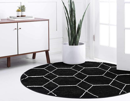 Unique Loom Trellis Frieze Collection Area Rug - Geometric (4' 1" Round, Black/ Ivory)