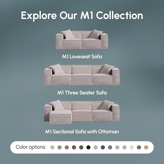 ROVE LAB M1 Modular Sectional Sofa with Ottoman, Sofa in a Box, PetFriendly Modular Couch, Spill-Resistant,Sustainable, Stylish, Modern Sectional Couch for Living Room with SmartFoam Comfort