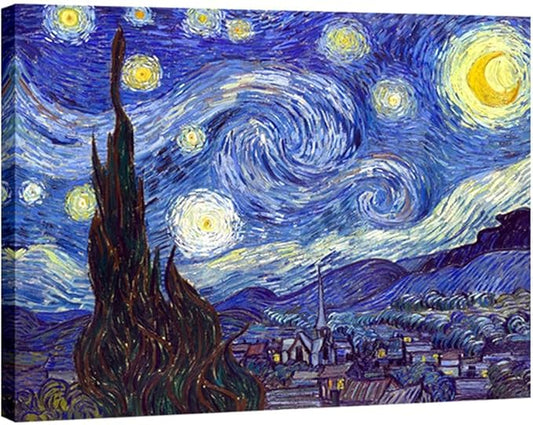 Wieco Art Large Starry Night by Van Gogh Classical Famous Artwork Modern Canvas Prints Blue Abstract Landscape Pictures Prints on Canvas Wall Art for Living Room Bedroom Home Decorations