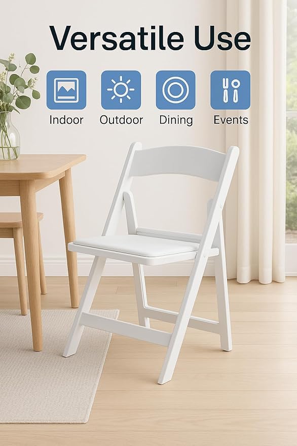 BTEXPERT Resin Folding Chair Vinyl Padded Seat Indoor Outdoor Lightweight Set for Home Event Party Picnic Kitchen Dining Church School Weddings Set of 2
