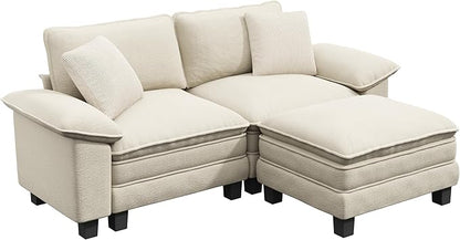 87-Inch L Shaped Sectional Sofa with Cloud Cushions, Deep Seat Modular Couch Set w/ 3 Seats & 1 Ottomans, Removable Arms, Plush Chenille Upholstery for Living Room, Apartment - Beige
