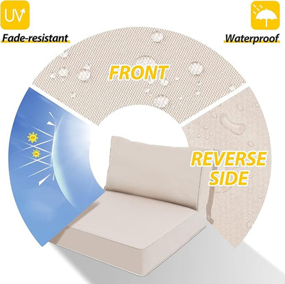AAAAAcessories Outdoor Deep Seat Cushions, Waterproof, Fade-Resistant Patio Furniture Replacement Cushions, 24" x 24" x 5" + 24" x 13.5", Khaki Beige
