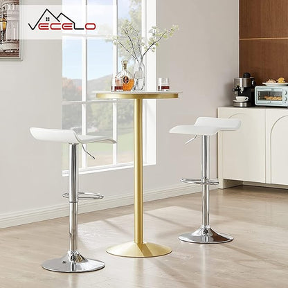 VECELO Bar Stools Set of 2, Swivel Bar Chairs, Adjustable Counter Bar Stools, Modern Armless PVC Stools for Kitchen/Island/Bar/Dining Room/Party, White