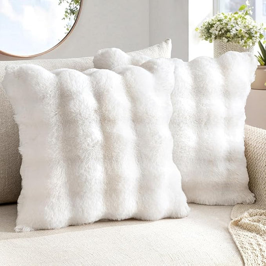 MIULEE Faux Fur Pillow Covers Thick Soft Plush Christmas Throw Pillows Luxury Home Decor for Winter Holiday Couch Bedroom Living Room Sofa,20x20 Inch Pack of 2 White