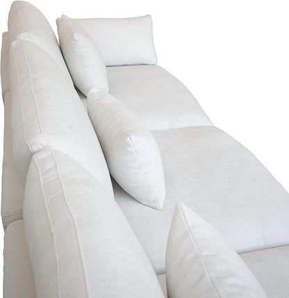 154" Modular Sectional Sofa Cloud Couch,Oversized Linen V-Shaped Sectional Sofa with Deep Seat, U-Shape 6-Seater Couch with Ottoman for Living Room in White