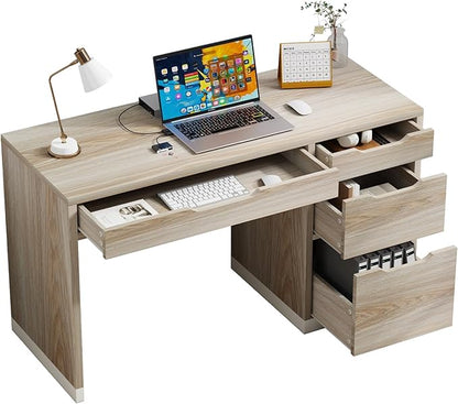 48 Inch Small Desk with Drawers, Computer Desk with Storage File Cabinet for Bedroom, Office Desk with Storage for Small Space, Walnut