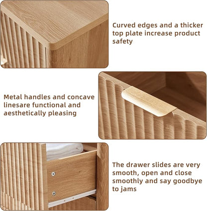 LEYAOYAO Fluted 5 Drawers Dresser for Bedroom Set of 2, 34" Tall Modern Chest of Drawers with Metal Handle, Curved Profile Design,Natural Wood Drawer Organizer for Bedroom, Living Room, Hallway