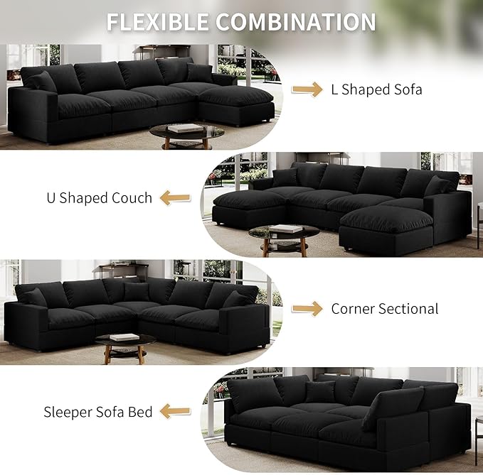 Linen Sleeper Sofa Bed,Modern Sectional Sofa Couch for Living Room,67 Inch Cloud Couches Cushion Covers Removable,Cozy Feather Down Sofa for Apartment Black