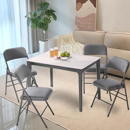 cyclone sound 2 Pack Folding Chairs with PU Padded Cushion and Back, Commercial Grade Metal Chairs with Comfortable PU Leather Cushion for Home and Office, for Indoor and Outdoor Events (2, Gray-PU)