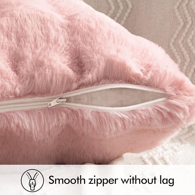 MIULEE Faux Fur Pillow Covers Thick Soft Plush Throw Pillows Luxury Home Decor for Couch Bed Bedroom Living Room Sofa,18x18 Inch Pack of 2 Light Pink