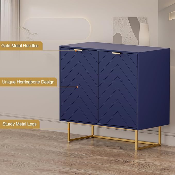 Scurrty 31.5'' Sideboard Buffet Cabinet with Storage, Navy Blue Accent Cabinet with Doors & Adjustable Shelf for Living Room & Kitchen (2 Doors)