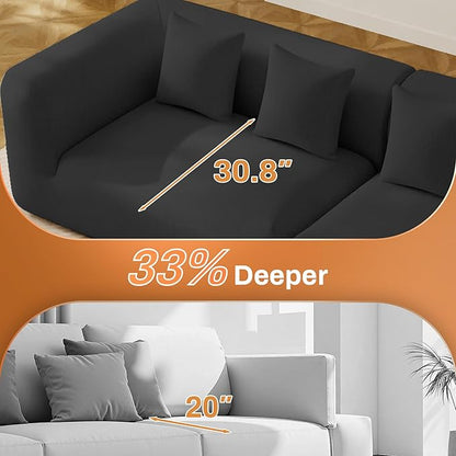 120'' Oversized Sectional Couches for Living Room Boneless Modular Sectional Sofa Plush Chenille Cloud Modular Couch Modern Sectionals with Deep Seat, No Assembly Required, 4 Seater, Black