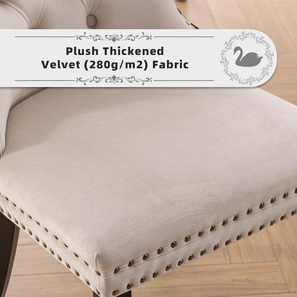 Velvet Upholstered Dining Chairs Set of 4, Modern Style Kitchen Side Chairs with Nailhead Trim and Wood Legs,Metal Pulling Ring for Dining Room Living Room(Quadrangular Star&Beige)