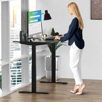 Rise Up Electric Standing Desk Adjustable Height 27-47" Dual Motor One Piece 60x30 Bamboo Large Standing Desk, Sit Stand Desk Rising Desk Home Office