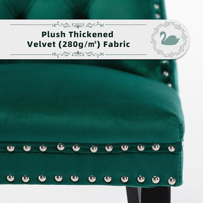Velvet Upholstered Dining Chairs Set of 4, Modern Style Kitchen Side Chairs with Nailhead Trim and Wood Legs,Metal Pulling Ring for Dining Room Living Room(Green)