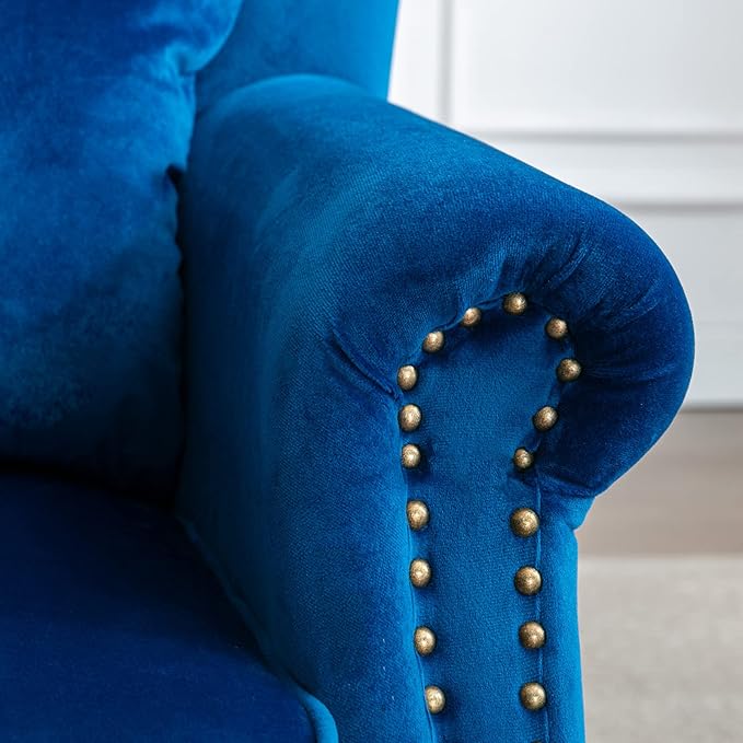 Accent Reading Arm Chairs Set of 2 Midcentury Modern Comfy Corner Sofa Chair, Wingback Waiting Room Club Chair with Tufted Back for Living Room/Bedroom/Reception Room, Velvet Blue
