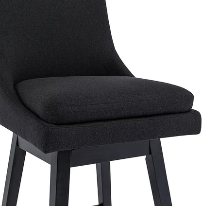 Bar Stools Set of 4, 26 Inch Upholstered Barstools with 14.2" High Back and Footrest, Swivel Counter Height Barstools for Kitchen Island Home Bar Performance Fabric Black